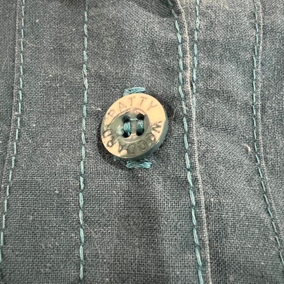 Vtg Patty Woodard 100% cotton button front shirt teal blue small puff sleeve - Picture 4 of 11
